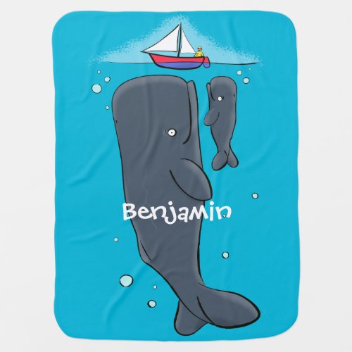 Cute whales and sailing boat cartoon illustration baby blanket