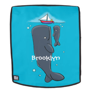 Cute whales and sailing boat cartoon illustration backpack