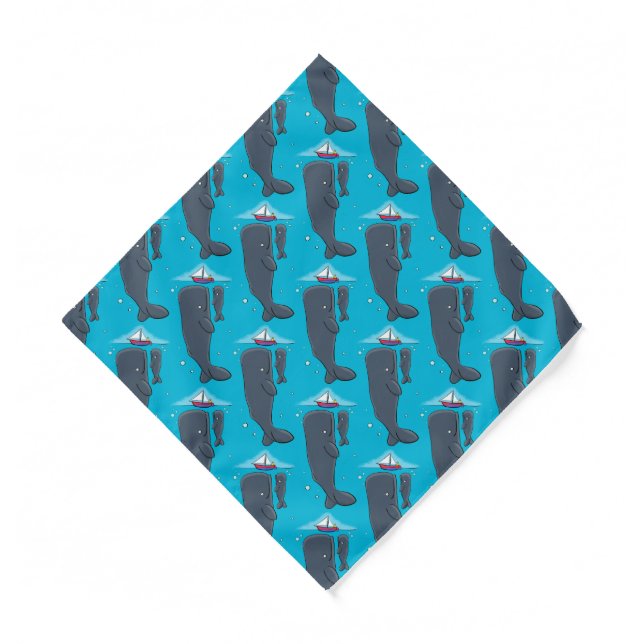 Cute whales and sailing boat cartoon illustration  bandana (Front)