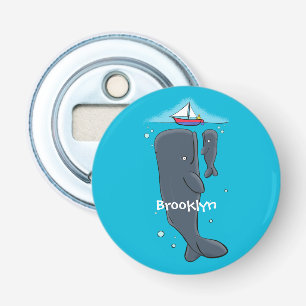 Cute whales and sailing boat cartoon illustration bottle opener