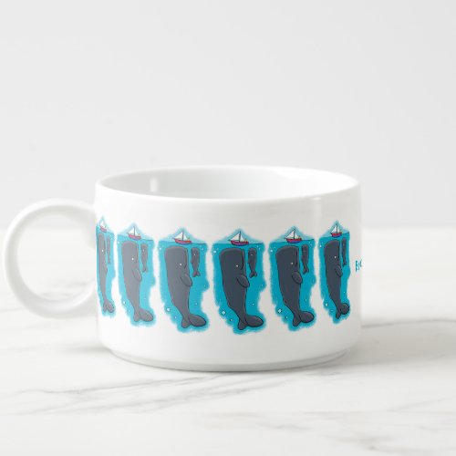 Cute whales and sailing boat cartoon illustration bowl