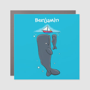 Cute whales and sailing boat cartoon illustration car magnet