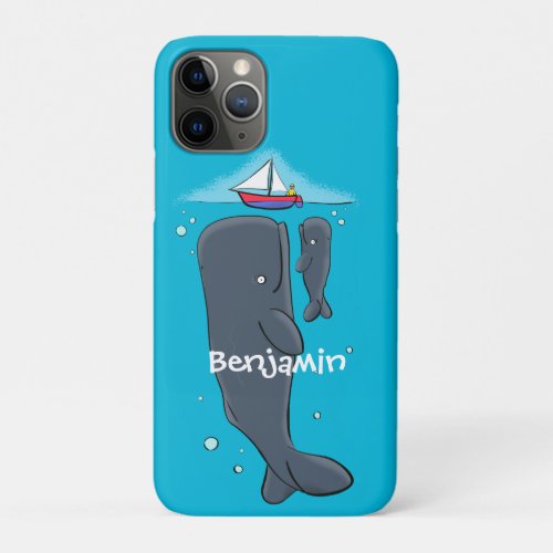 Cute whales and sailing boat cartoon illustration iPhone 11 pro case