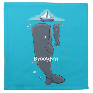 Cute whales and sailing boat cartoon illustration cloth napkin