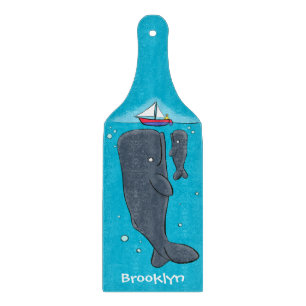 Cute whales and sailing boat cartoon illustration cutting board