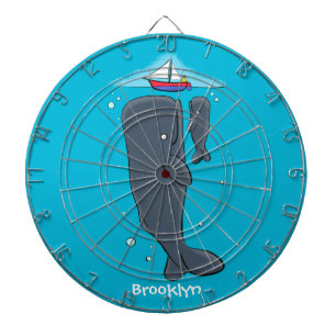 Cute whales and sailing boat cartoon illustration dart board