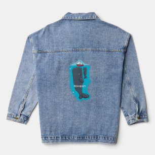 Cute whales and sailing boat cartoon illustration denim jacket