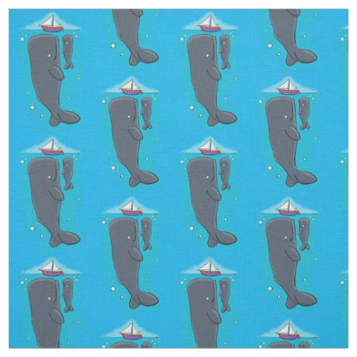 Cute whales and sailing boat cartoon illustration fabric
