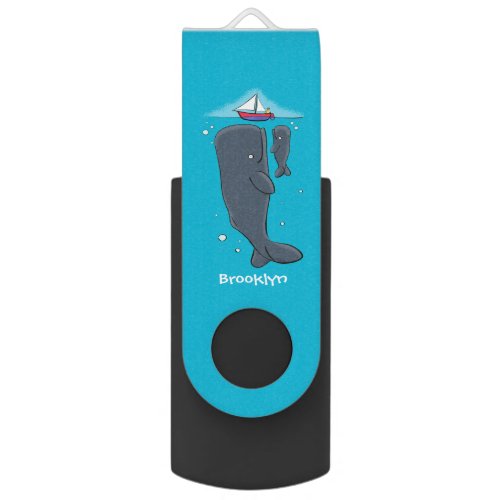 Cute whales and sailing boat cartoon illustration flash drive