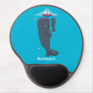 Cute whales and sailing boat cartoon illustration gel mouse pad