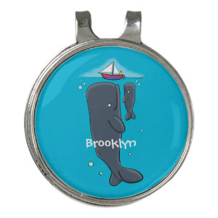 Cute whales and sailing boat cartoon illustration golf hat clip