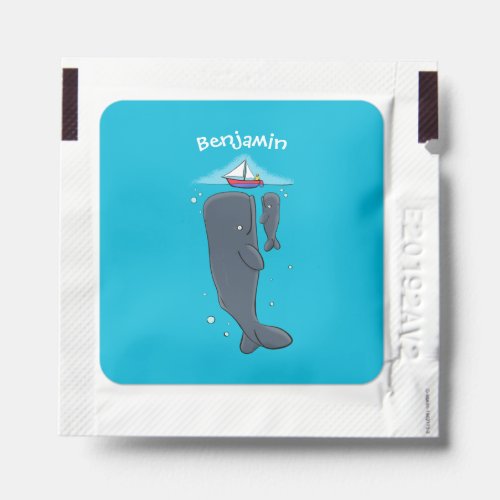 Cute whales and sailing boat cartoon illustration hand sanitizer packet