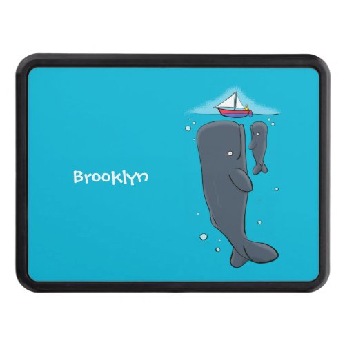 Cute whales and sailing boat cartoon illustration hitch cover