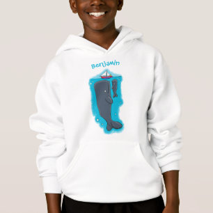 Cute whales and sailing boat cartoon illustration hoodie
