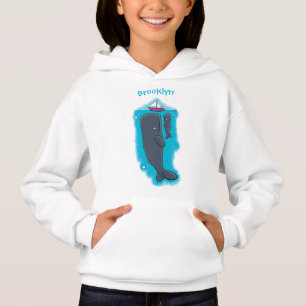 Cute whales and sailing boat cartoon illustration hoodie