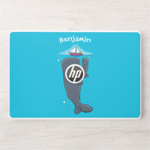 Cute whales and sailing boat cartoon illustration HP laptop skin