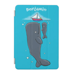 Cute whales and sailing boat cartoon illustration iPad mini cover
