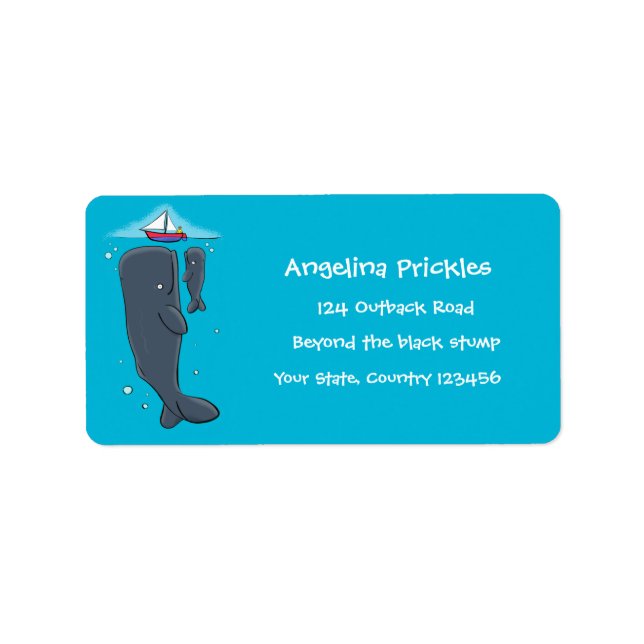 Cute whales and sailing boat cartoon illustration label (Front)