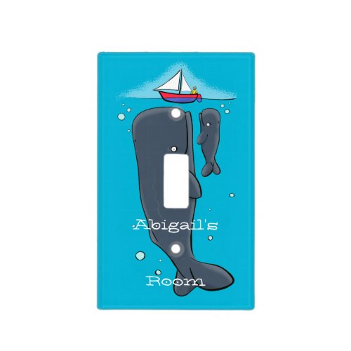 Cute whales and sailing boat cartoon illustration light switch cover