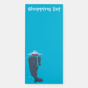 Cute whales and sailing boat cartoon illustration magnetic notepad