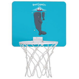Cute whales and sailing boat cartoon illustration mini basketball hoop