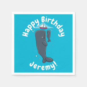 Cute whales and sailing boat cartoon illustration napkins