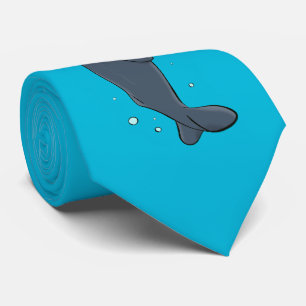 Cute whales and sailing boat cartoon illustration neck tie