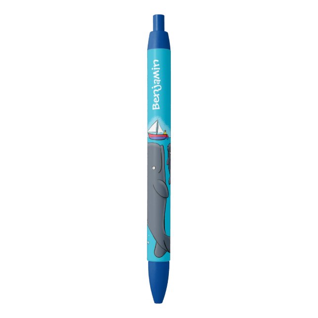 Cute whales and sailing boat cartoon illustration pen (Front Vertical)