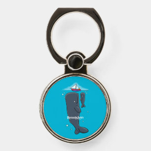Cute whales and sailing boat cartoon illustration phone ring stand