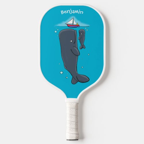 Cute whales and sailing boat cartoon illustration pickleball paddle