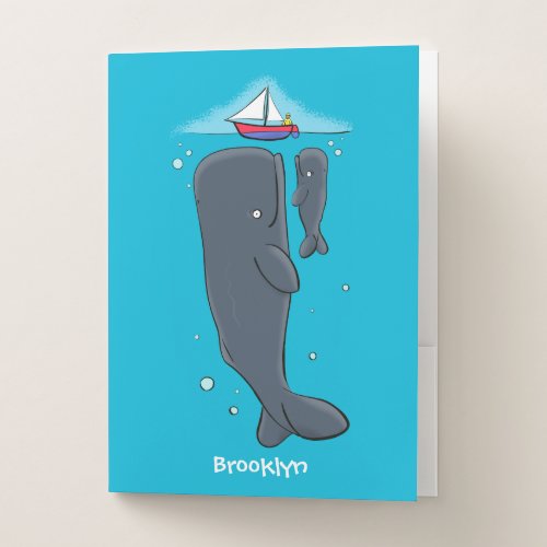 Cute whales and sailing boat cartoon illustration pocket folder