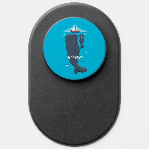 Cute whales and sailing boat cartoon illustration PopSocket
