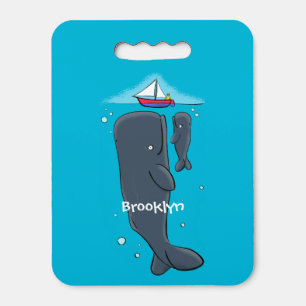 Cute whales and sailing boat cartoon illustration seat cushion