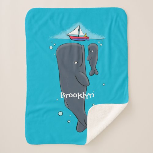 Cute whales and sailing boat cartoon illustration sherpa blanket