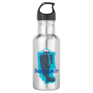 Cute whales and sailing boat cartoon illustration stainless steel water bottle