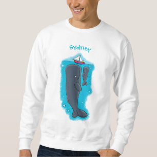 Cute whales and sailing boat cartoon illustration sweatshirt