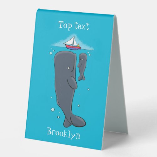 Cute whales and sailing boat cartoon illustration table tent sign