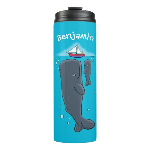 Cute whales and sailing boat cartoon illustration thermal tumbler