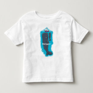 Cute whales and sailing boat cartoon illustration toddler t-shirt