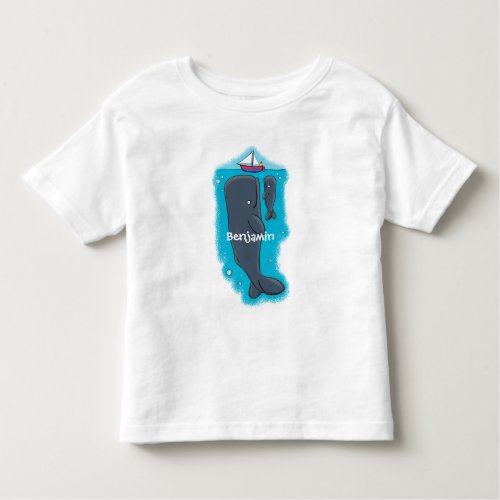 Cute whales and sailing boat cartoon illustration toddler t_shirt