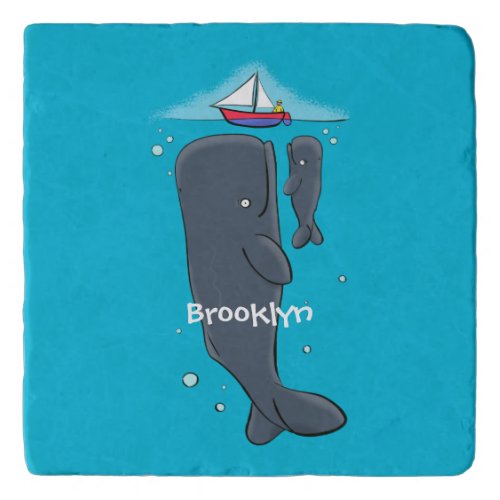 Cute whales and sailing boat cartoon illustration trivet