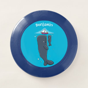 Cute whales and sailing boat cartoon illustration Wham-O frisbee