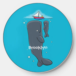 Cute whales and sailing boat cartoon illustration wireless charger 