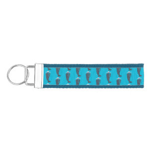 Cute whales and sailing boat cartoon illustration wrist keychain