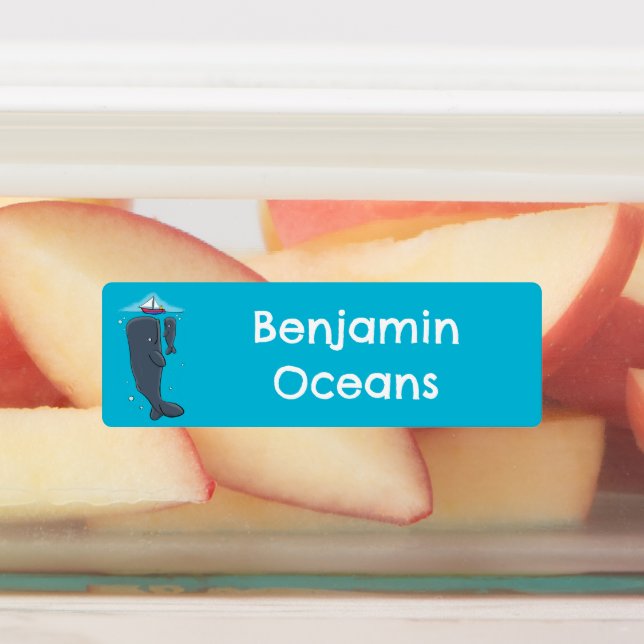 Cute whales and sailing boat cartoon personalized labels (Affixed)