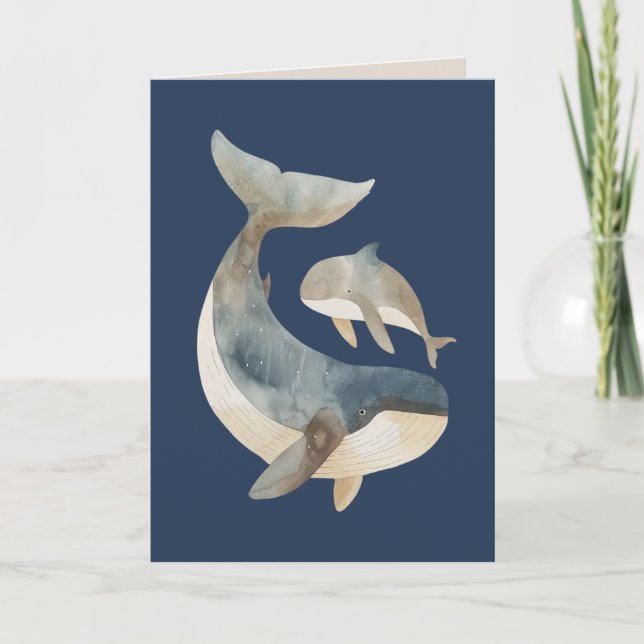 Cute Whales Big Sister Navy Blue Happy Birthday  Card (Front)