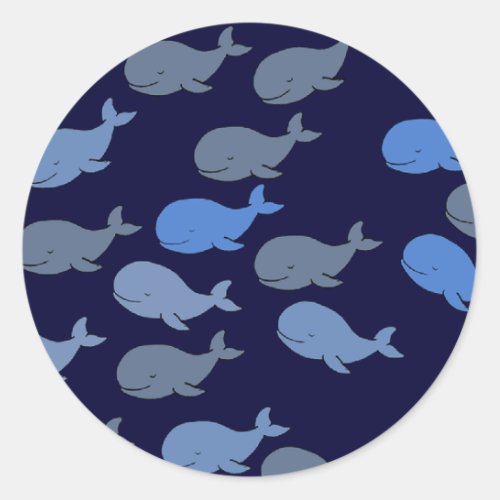 cute whales blue classic round sticker