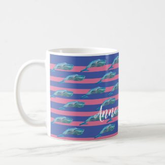 Cute Whales Fish Art Pink Stripes Custom 