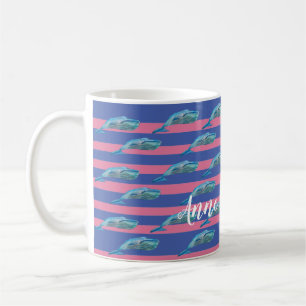 Cute Whales Fish Art Pink Stripes Custom Coffee Mug