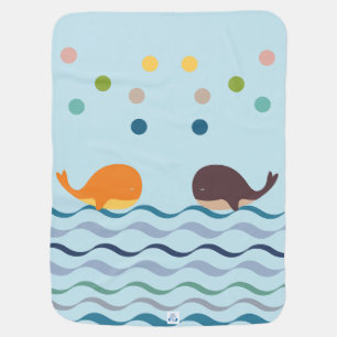 Cute Whales Ocean Waves Pattern Baby Blanket